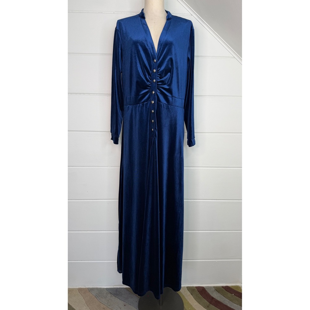 Blue Velvour Maxi Dress 2X Long Sleeve Maxi Dress V Neck Whimsigoth B